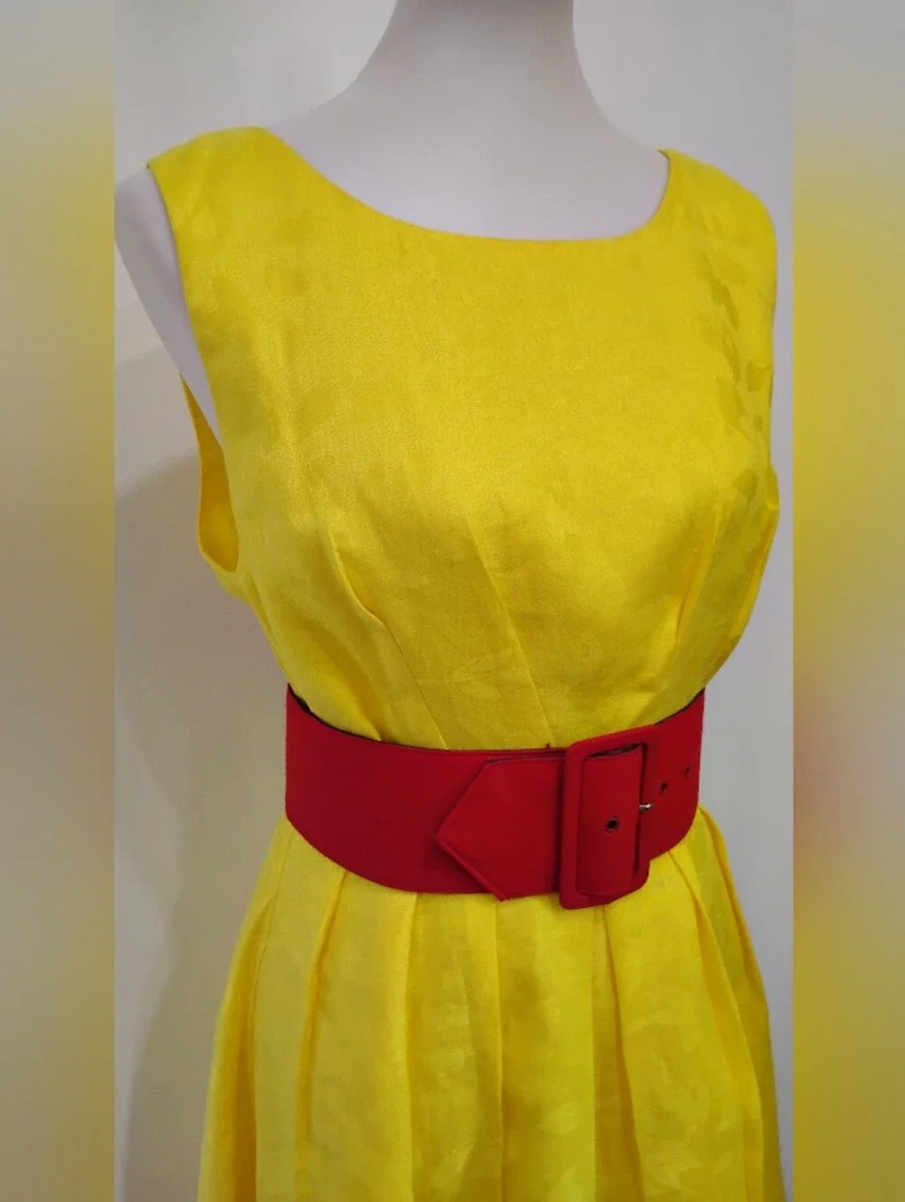 LEMON WOVEN LINEN RETRO DRESS - Picture 9 of 10